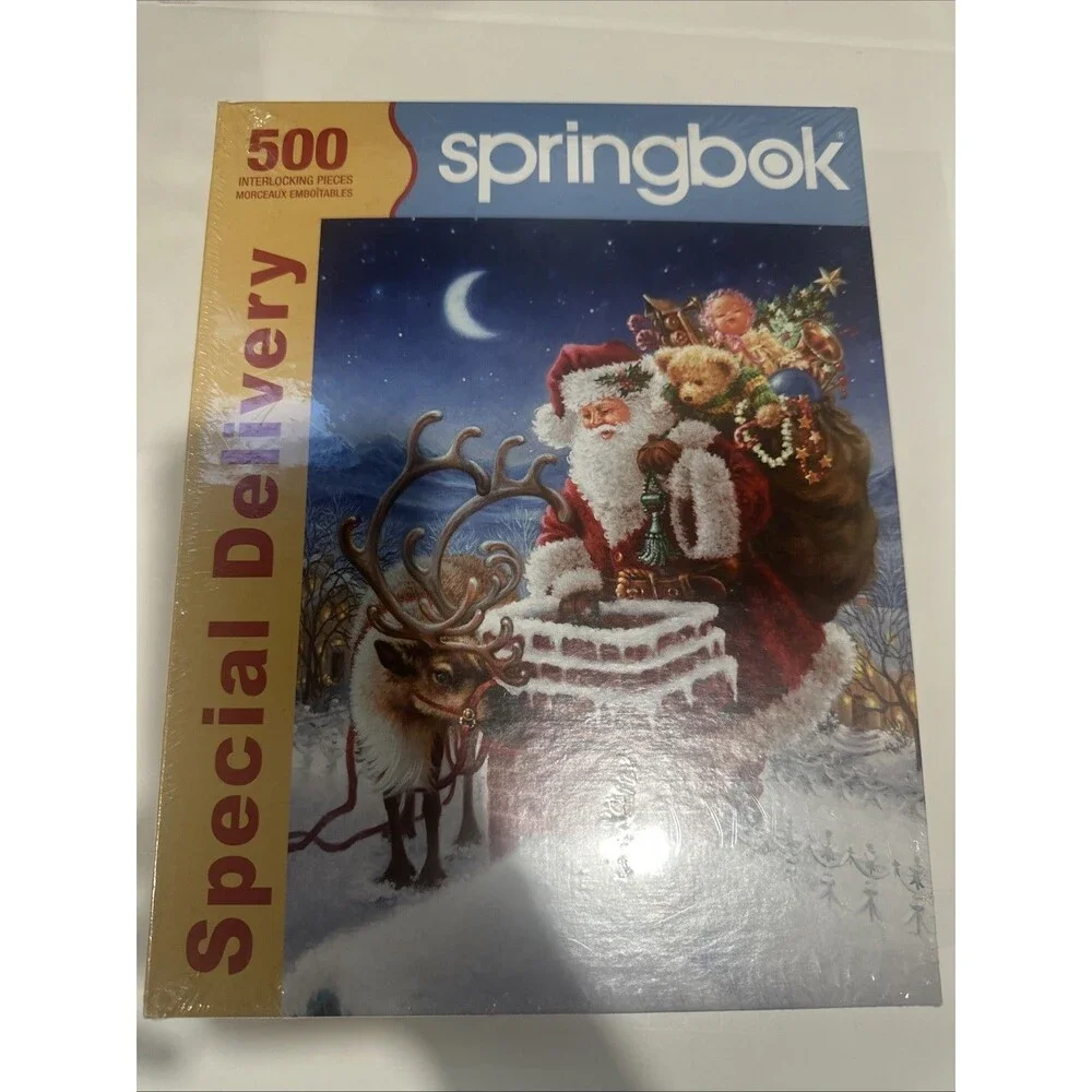 New Sprinbok 500 Psc Jigsaw Puzzle/Special Delivery/Santa/Chimney/Reindeer